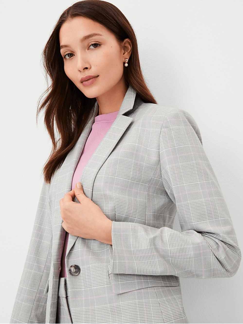 Ann Taylor NWT Plaid One Button Blazer Gray Size 0